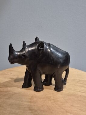 Vintage Genuine Ebony Wood African Rhinoceros Carving Heavy